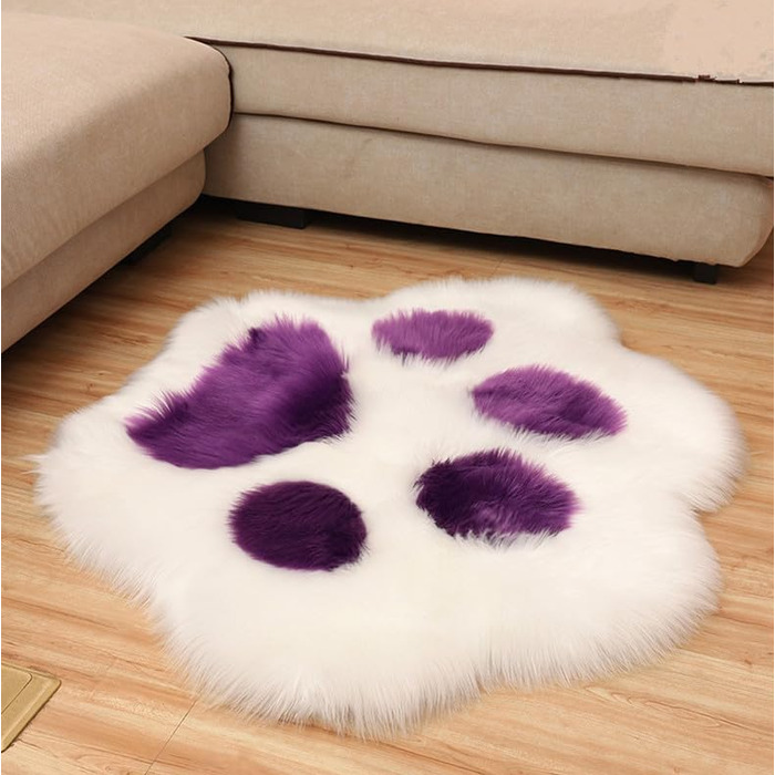 Килимок з лапками собаки, пухнастий килим для ліжка, м'який та пухнастий килим для дивану/спальні (білий, фіолетовий, 80x68 см)