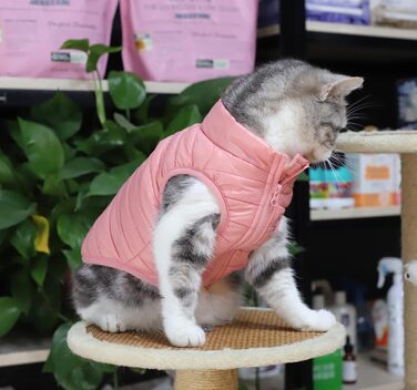 Зимовий теплий куртка для собак з кільцем D, суперлегкий, для маленьких собак, водонепроникний, на блискавці, для котів, цуценят, малих собак (XS, Рожевий)