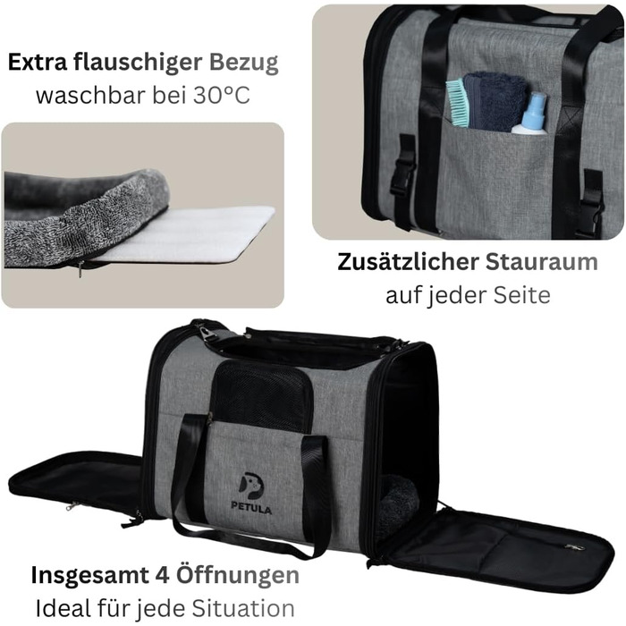 Транспортна сумка для котів та собак Petula Katzentasche & Hundetasche – сіра, до 13 кг, складна, з підстилкою та вентиляцією