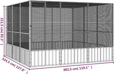 Вольєр для птахів Homgoday 111x107x211,5 см, оцинкована сталь, антрацит