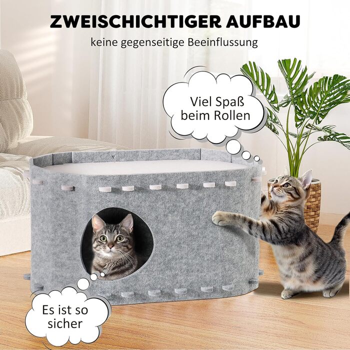 Кігтеточка-будиночок для котів Solview з фетру, сіра, 58x33x30 см