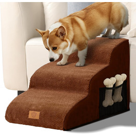 Сходинки для собак Eukue: 5 сходинок, складані, для маленьких та великих собак, з антиковзким покриттям, для ліжка/дивану (колір: коричневий)