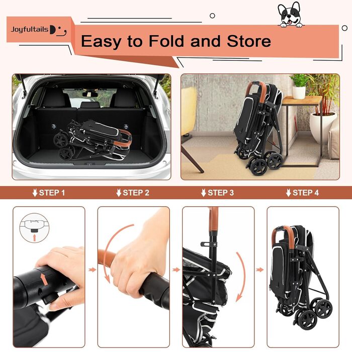 Візок для собак Joyfultails, складний, для маленьких собак та котів до 20 кг (чорний)