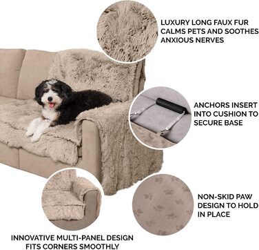 Плед Furhaven Snuggly Spot із довгим штучним хутром для захисту меблів, кутовий, машинне прання, колір тауп, універсальний розмір