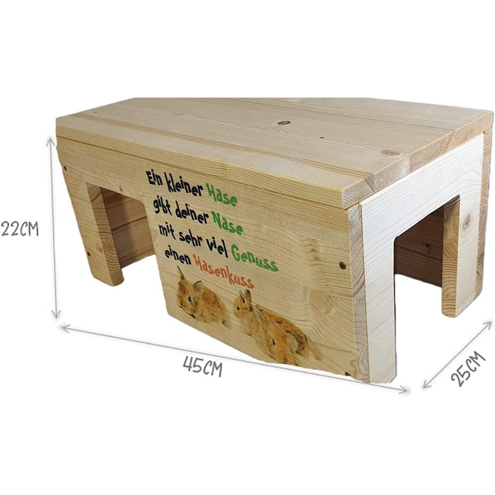 Будиночок для декоративних кроликів Nagerstore, дерев'яний, 2 входи, 45x25x22 см, аксесуари для клітки, стійкий, з лакуванням