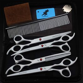 Набір професійних ножиць для грумінгу тварин (7.0 дюймів), нержавіюча сталь. Ножиці для собак та котів, ножиці для розрідження шерсті. Ідеально для грумінгу вдома та у професійних салонах.