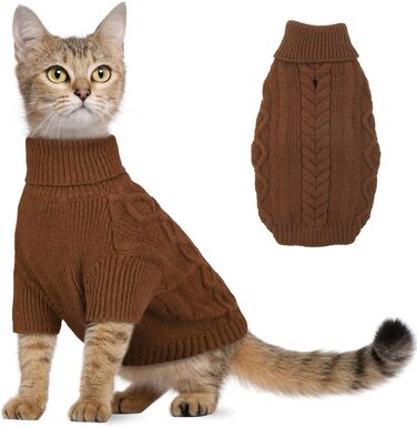 Пуловер для кота та собаки Hjumarayan, теплий, з отвором для повідка, розмір S (Kaffee)