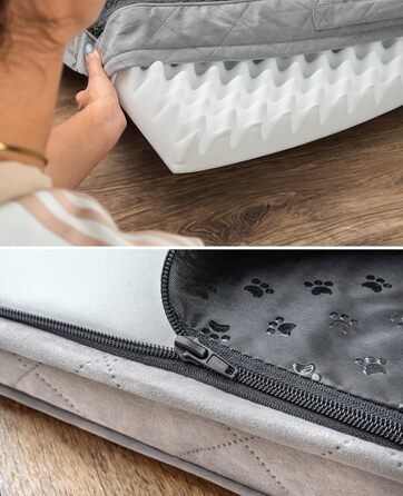 Ортопедичне ліжко для собак Lionto, 112x81x8 см, з м'яким плюшем, знімний та пральний чохол, водовідштовхувальне, для собак та котів, сіре (з нанесенням імені)