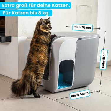 XL туалет для котів elly&bruce Cloou з кришкою і сходами, закритий лоток із високими бортами, для котів-стоївників, мінімум наповнювача у квартирі