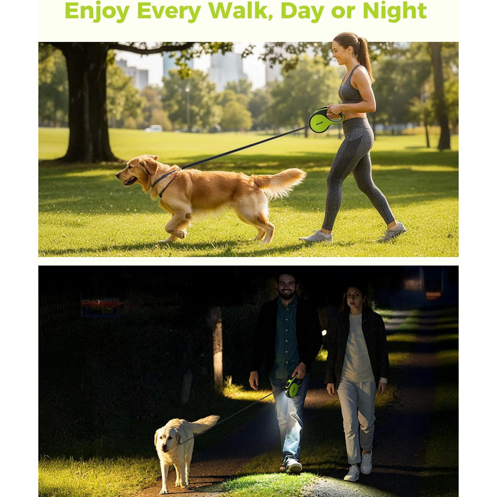 Рулетка для собак Pecute 8м з LED-підсвічуванням, 360° без перекручування, для собак до 50 кг