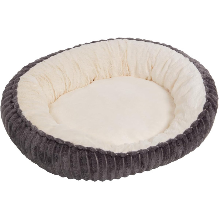 Квіткове ліжко для котів Wallace & Jones Cameron - овальне, м'яке, антиковзне, антрацит-бежеве, розмір S, 55 x 45 x 17 см