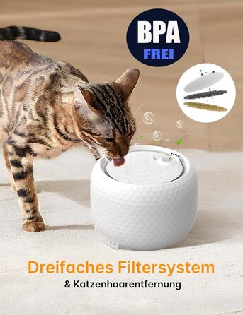 Водяний фонтанчик для котів, 1.8L, з тихим насосом та фільтром з активованого вугілля