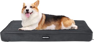 Ортопедичне ліжко для собак HMTOPE, 9 см товщина, для середніх собак, знімний та пральний килимок, неслизьке дно, водонепроникне внутрішнє покриття, 91 см, темно-сірий, розмір 91 x 56 x 9 см