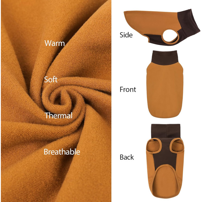 Пуловер для великих собак з флісу, ультра м'який, без рукавів, колір коричневий, обхват грудей 48 см