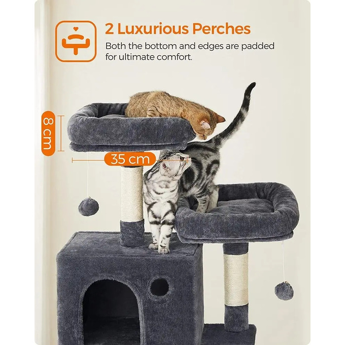 Високий когтеточка-комплекс Feandrea: ігровий центр з лежаком та стовпчиком для кігтів, 161 - 220 см