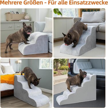 Східці для собак KSIIA, 3 сходинки, 40 см, сірі. Ідеально для маленьких собак та котів, підходить для ліжка, дивану, софи та авто. Розміри: 40x57x40 см