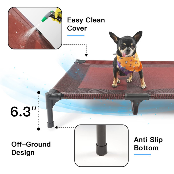 Підвищена лежанка для собак Suddus, червона, M (великий розмір, червона) (середній, червона/для відпочинку, однотонна (Getaway Solids))