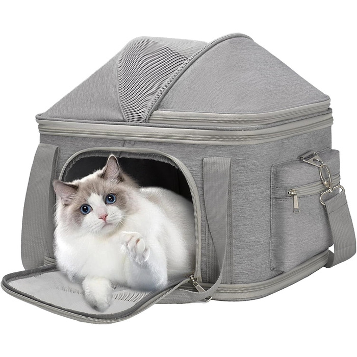 Сучасна переноска для собак 2-в-1 з м'якими боковинами, сумка для подорожей для маленьких собак та котів, стильна складана переноска для цуценят та маленьких тварин з кишенею (чорний + коричневий, 38,1 см x 19,1 см x 15 см, сірий 16,2 см x 11,4 см x 13 см