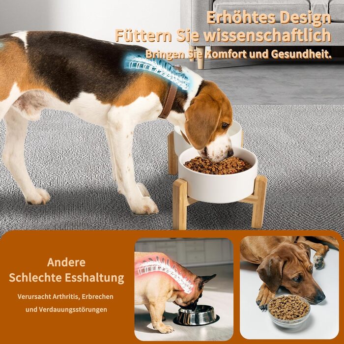 Набір мисок для собак, підняті миски, кераміка, протиковзкий стійкий, 2 шт., 850 мл, білий