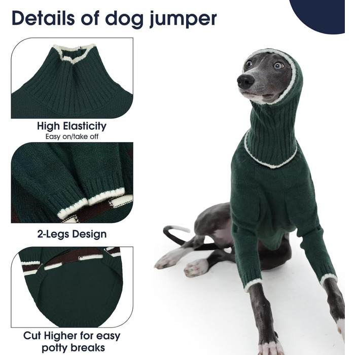 Светр з капюшоном для собаки Windhund, теплий італійський грехаунд, віппет, термо одяг для собак, зелений, XS
