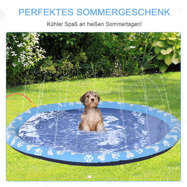 PawHut Splash Sprinkler Pad 170 см Водний килимок для собак, протиковзкий відкритий ПВХ синього кольору, чудово підходить для літніх розваг у саду