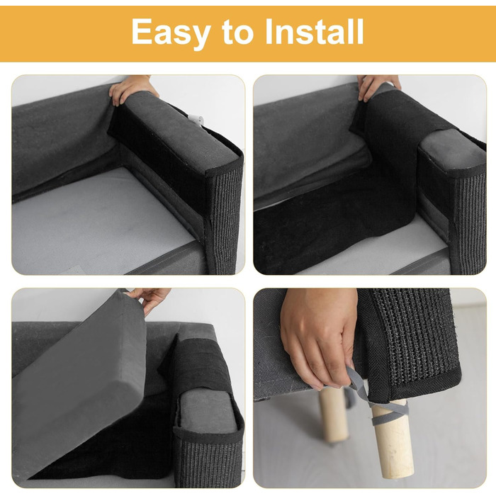 Захист для дивану від кігтів котів, 70 x 50 см, з сизалю, для захисту меблів (чорний)