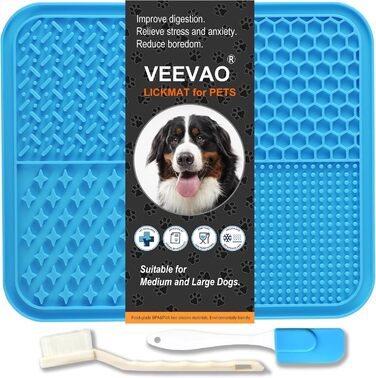 Килимок для собак великих порід VEEVAO XL, 30,5 x 25,4 см, силікон харчового класу, з присосками, для заспокоєння, блакитний