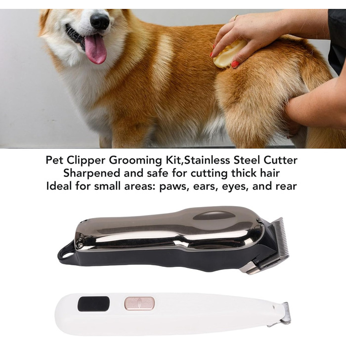 Набір для стрижки шерсті домашніх тварин 2-в-1 Fyearfly для котів та собак, безшумна машинка з LED-дисплеєм та 4 гребінцями