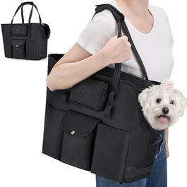 Сумка-переноска для собак SlowTon - для маленьких собак та кошенят до 5.5 кг, чорна, з сумкою та безпечною лінією