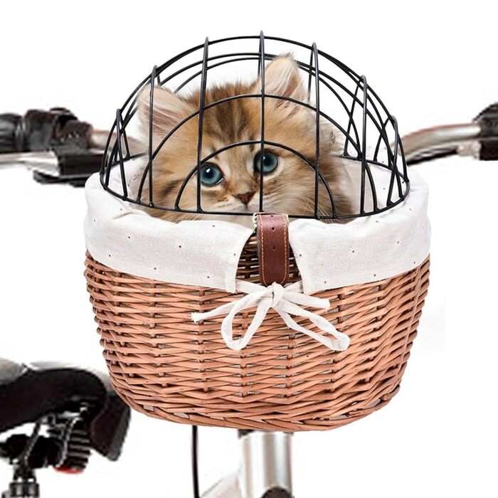 Корзина для собак на велосипед з металевим покриттям, плетені корзинки для тварин, корзина для велосипеда з лози для маленьких собак, котів та інших домашніх тварин