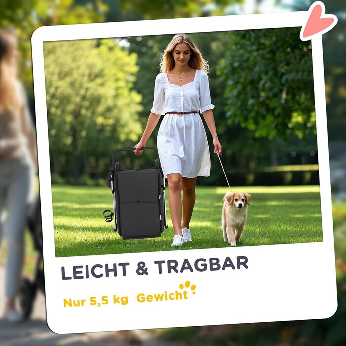 Візок для собак PawHut - легкий, складаний, з алюмінію, сірий. Для собак та котів, з подушкою, сіткою, дверима та кошиком для зберігання