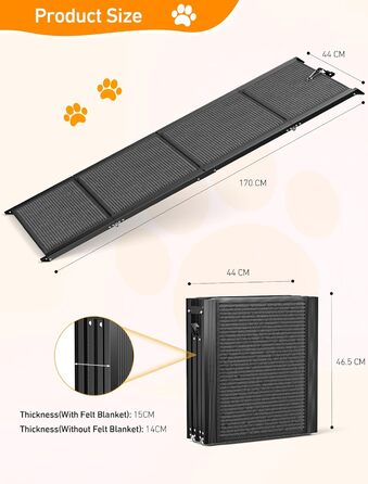 Східці для собак Hunderampe - складані, портативні, з антиковзким покриттям, для автомобілів, SUV та вантажівок (170x44 см)