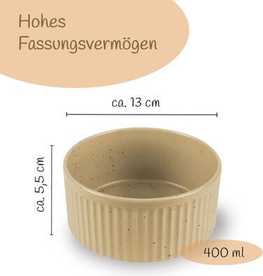 Набір мисок для собак з кераміки (2 шт) об'ємом 400 мл. Миски для маленьких та великих собак з антиковзною основою, придатні для миття в посудомийній машині. Бежевий колір.