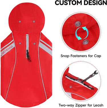 Дощовик для собак VIVAGLORY, червоний, XS/L (обхват грудей 66-76.2 см), водонепроникний, з підкладкою, для зими