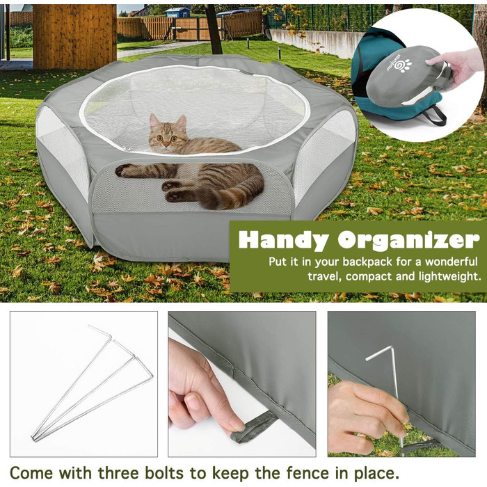 Клітка-манеж для дрібних тварин VavoPaw, сіра: для кошенят, цуценят, кроликів, хом'яків. Атмосвітлива сітка, водонепроникний матеріал, легко складається