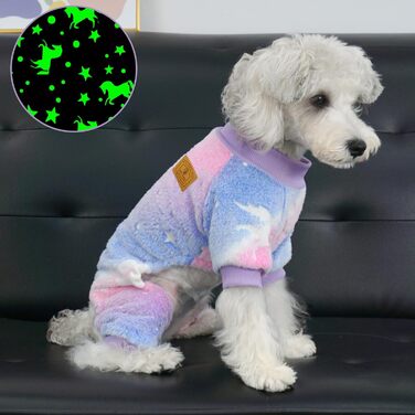 Піжама для собак XPUDAC, фліс, теплий пуловер для маленьких та середніх собак, дівчаток та хлопчиків, тепла зимова одяг для собак, теплий зимовий костюм, для дітей, розмір S, світиться в темряві, розмір XS (обхват грудей 31.75 см)