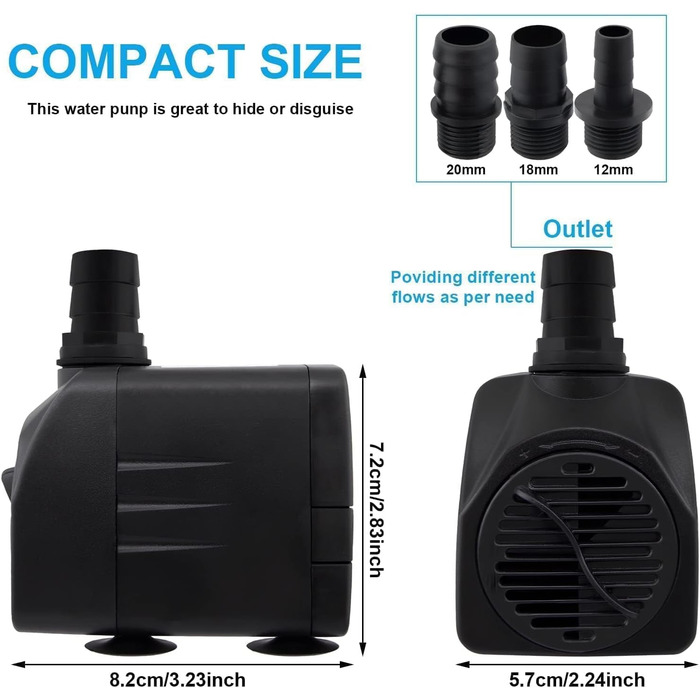 Погружний насос для ставка/акваріума Wasserpumpe 1800 л/год, 3 насадки (13/16/19 мм), 30 Вт