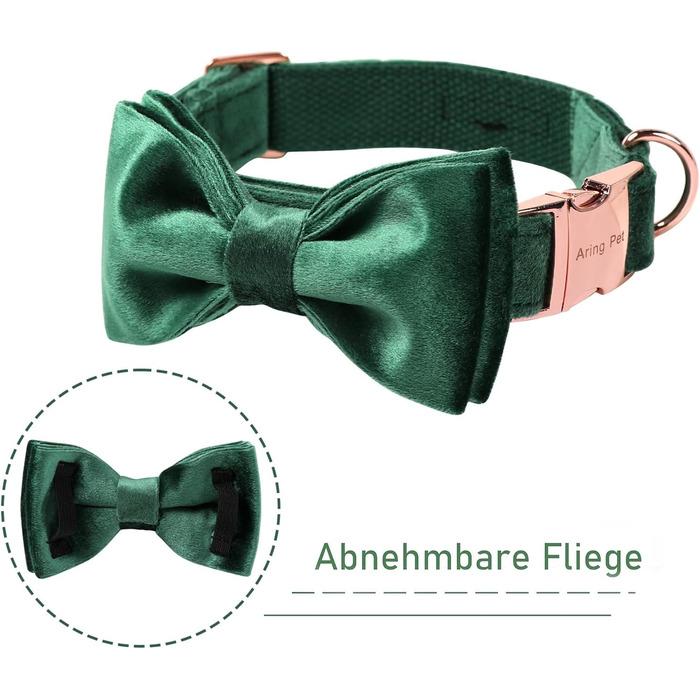 Елегантний ошийник для собак Aring з бантиком, м'який велюровий ошийник, регульований, темно-зелений, для дівчаток та хлопчиків