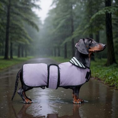 Дощовик для собак Geyecete, регульований, водовідштовхуючий, для такс, з світловідбиваючими ременями, з поясом на липучці, розмір M (довжина спини 42-45 см), колір фіолетовий