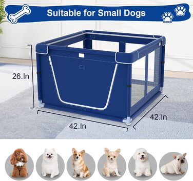 Клітка для цуценят XVISHX з підстилкою DogPads, 106,7 x 107,7 x 66 см, для собак та цуценят, для дому та вулиці, стабільна та безпечна, синього кольору