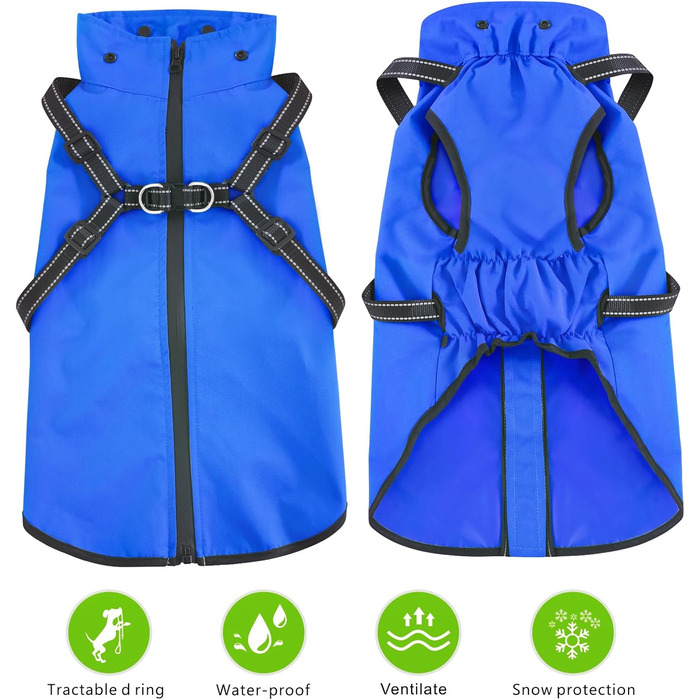 Водонепроникний дощовик для собак Mosucoir з капюшоном, великий та середній розмір, блакитний (L)