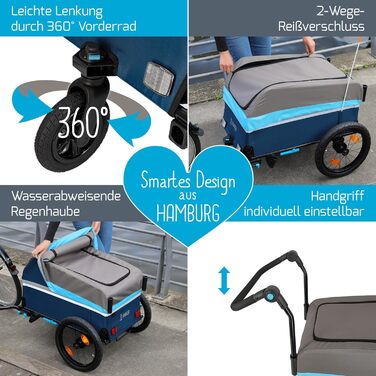 Причіп для велосипеда та візок 2-в-1 | Причіп-візок для велосипеда та електробіка | Вантажопідйомність 40 кг, об'єм 120 літрів | Складаний причіп з дахом та захистом від дощу | Ідеально для покупок, подорожей, фестивалів