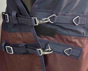 Зимова кінська попона eQuitack, 100% водонепроникна, 600D, утеплена, високий комір, мультиколір, 155 см, синьо-бордова