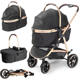 Візок для собак DAISTERN, чорний, до 25 кг, 4-в-1, алюмінієвий, з поворотним колесом EVA та гальмом