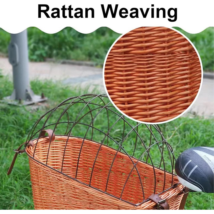 Задній велосипедний кошик для собак з плетіння соломи та дротяною сіткою (червоний)