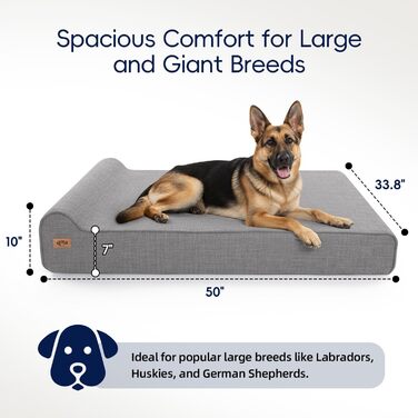 Ліжко для собак Sytopia XXL з Memory Foam, 127x86.4x25.4 см, для великих та літніх собак, ортопедичне, водонепроникне