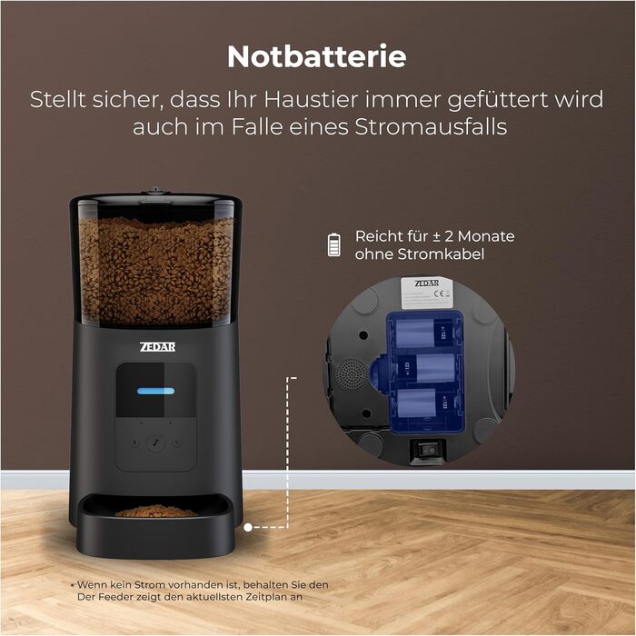 Автоматичний годівник для котів та собак Zedar A600 з контролем через APP, 6 літрів, нержавіюча сталь, чорний