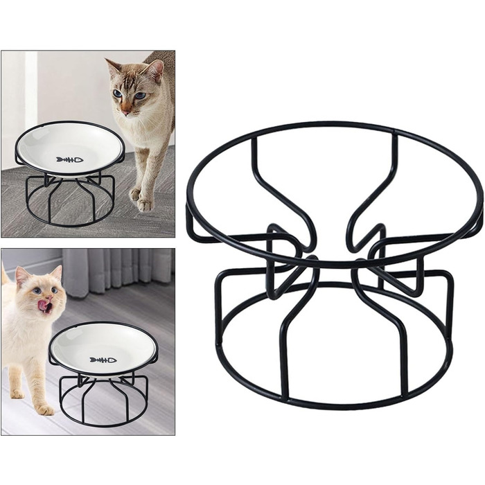 Підвищені миски для котів LOVIVER 2 шт. з кераміки, проти блювоти, захист шиї, антиковзкі, на підставці (чорний)