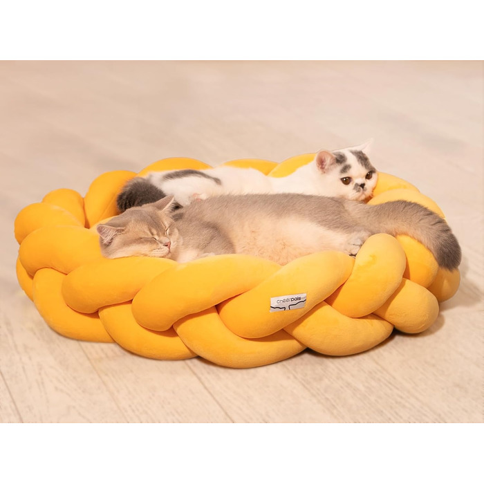 Катяме місце CheerPals 60 см, миється, плетене, м'яке ліжко-гніздечко для котів та маленьких собак, білий (жовтий)