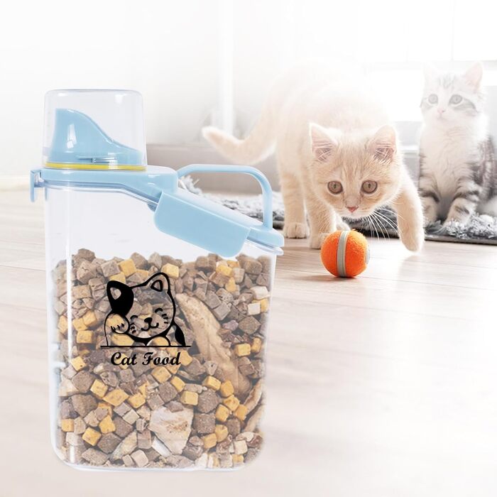 Контейнер для котячого корму 2.8L: герметичний, з мірним стаканчиком та ручкою. Підходить для собак та котів, BPA-free, прозорий.